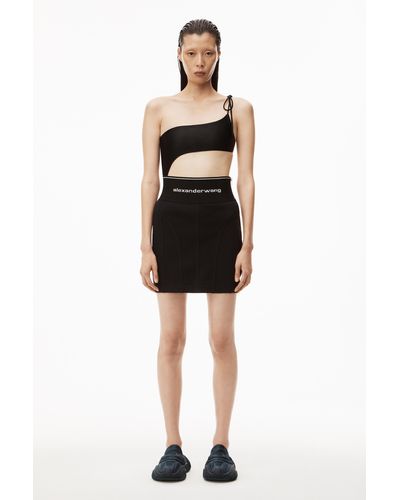 Alexander Wang Logo Elastic Mini Skirt In Ribbed Jersey - Black