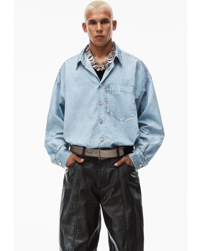 Alexander Wang Printed Denim Shirt In Nylon - Blue