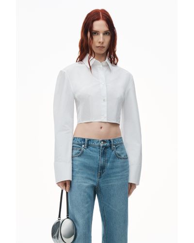 Alexander Wang Cropped Structured Shirt In Organic Cotton - Blue