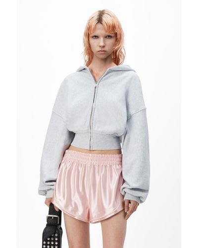 Alexander Wang Cropped Zip Up Hoodie In Classic Cotton Terry - White