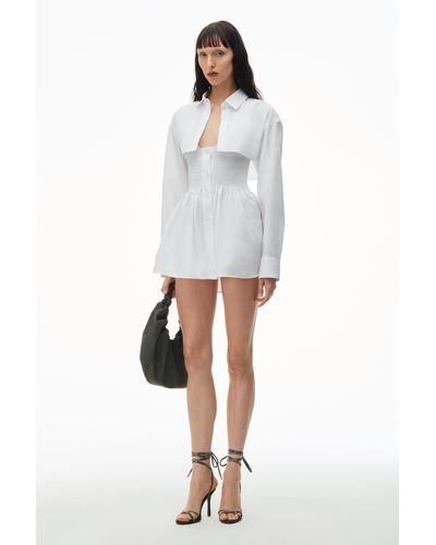 Alexander Wang Smocked Mini Dress With Overshirt - White