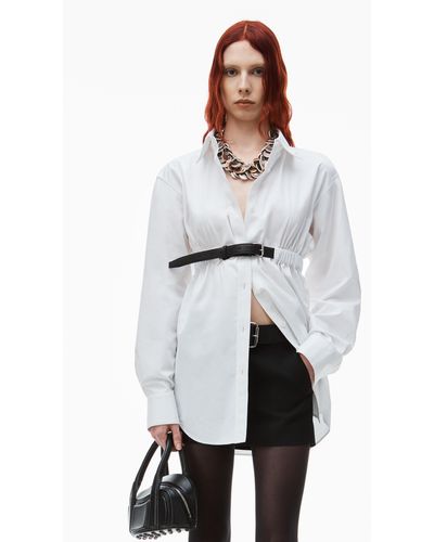 Alexander Wang Button Down Belted Tunic In Cotton - White