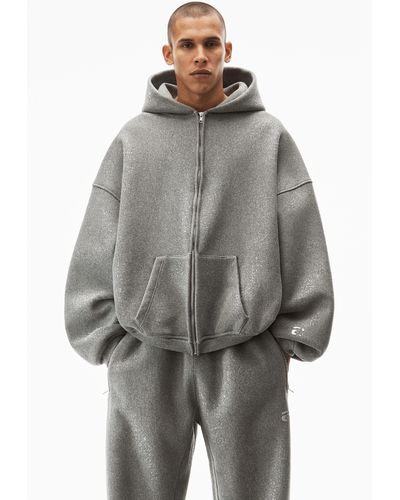 Alexander Wang Star Zip Up Hoodie In Glitter Dense Fleece - Grey