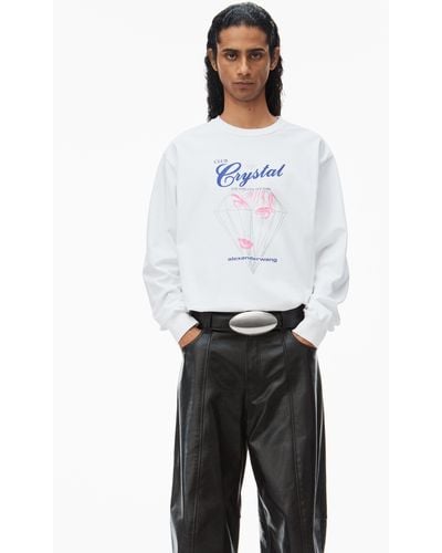 Alexander Wang Graphic Long Sleeve Tee In Compact Jersey - White