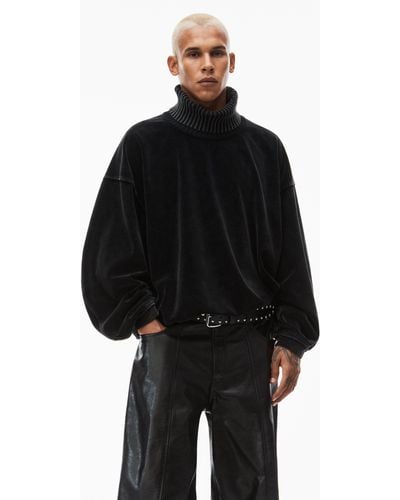 Alexander Wang Rib Trim Turtleneck In Velour - Black