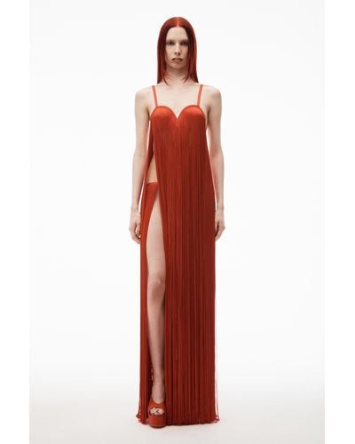 Alexander Wang Fringe Dress With Heart Shaped Bodice - Red
