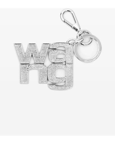 Alexander Wang Logo Diamanté Keychain In Metal - White