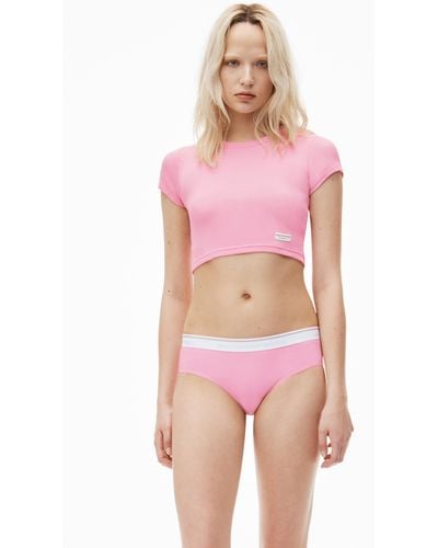 Alexander Wang Cropped Short-sleeve Tee In Ribbed Cotton Jersey - Pink