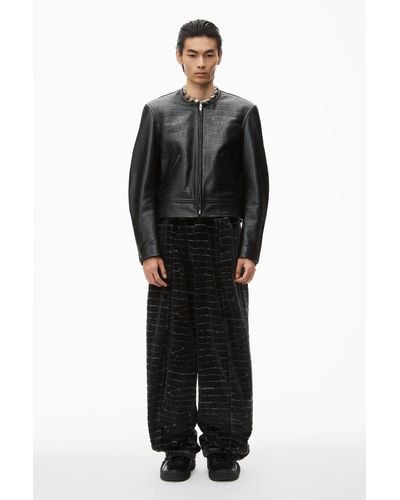 Alexander Wang Collarless Croc-embossed Leather Jacket - Black