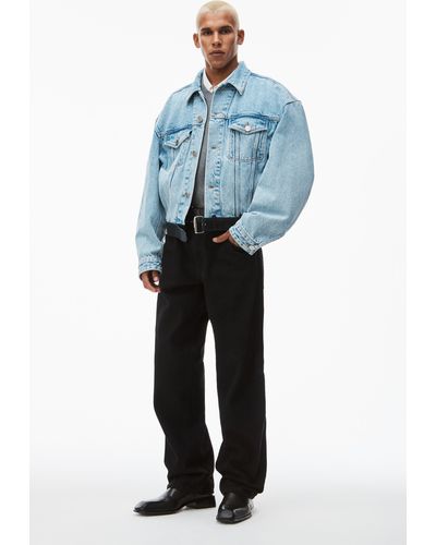 Alexander Wang Leather Belted Jacket In Denim - Blue