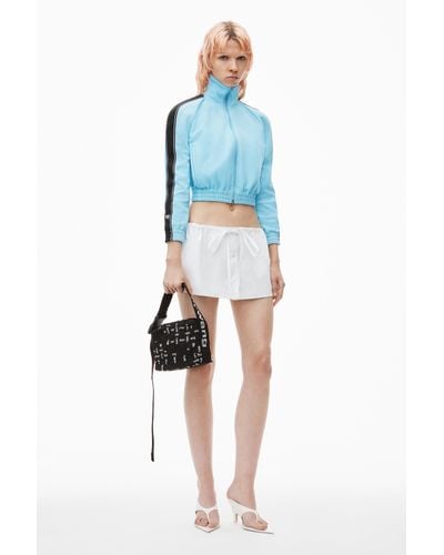 Alexander Wang Cropped Track Jacket With Logo Tape In Pique - Blue