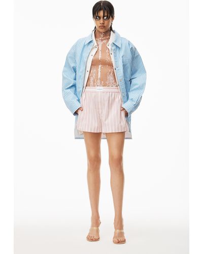 Alexander Wang Clear Bead Hotfix Boxer In Compact Cotton - Blue