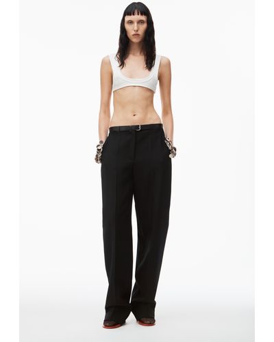 Alexander Wang Wool Canvas Low Waist Trouser With Leather Belted Waistband - Black