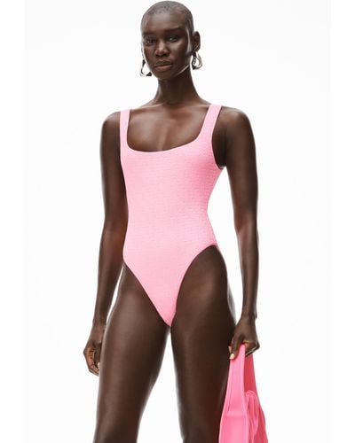 Alexander Wang Bodysuit In Textured Logo Jersey - Pink