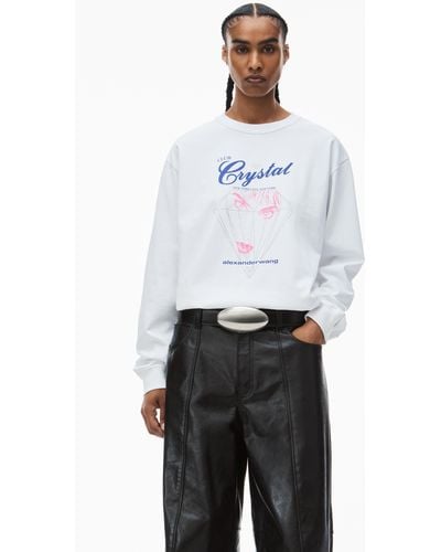 Alexander Wang Graphic Long Sleeve Tee In Compact Jersey - White