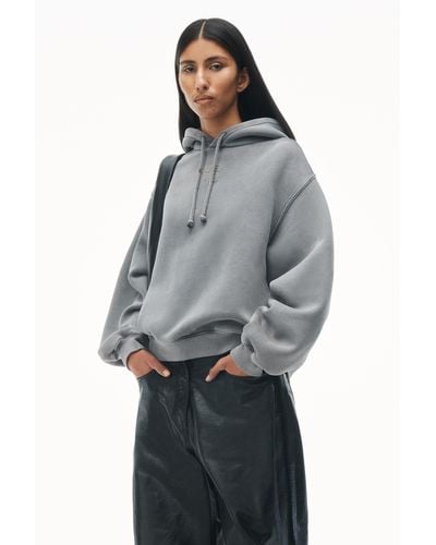Alexander Wang Logo Hoodie In Structured Terry - Gray