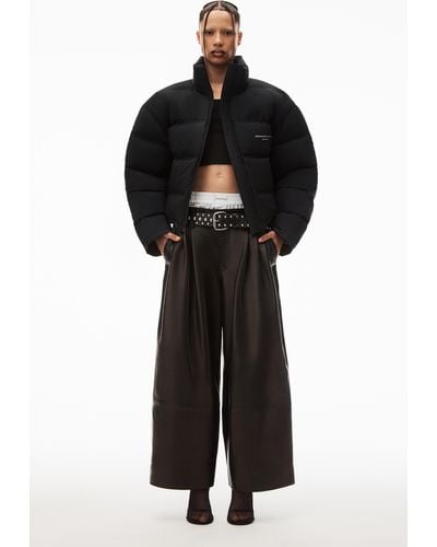 Alexander Wang Cropped Puffer Coat With Reflective Logo - Black