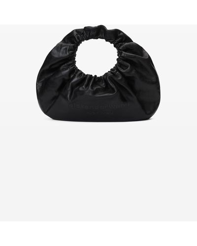 Alexander Wang Crescent Small Handle Bag In Crackle Patent Leather W/logo - Black