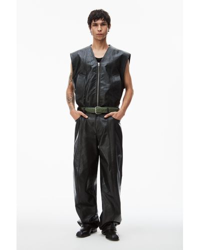 Alexander Wang Oversized Vest In Crackle Patent Leather - Black