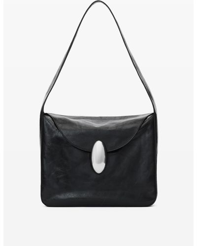 Alexander Wang Dome Medium Hobo Bag In Crackle Patent Leather - Black