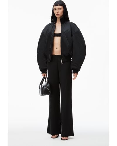 Alexander Wang Silk Charmeuse Flared Low Rise Pant With Nameplate - Black
