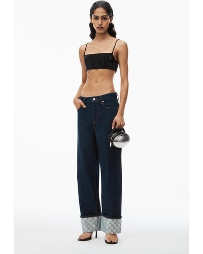 Alexander Wang Hotfix Crystal Cuff Straight Jean In Denim - Blue