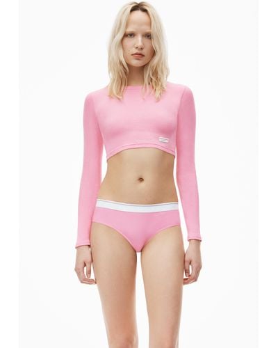 Alexander Wang Cropped Long-sleeve Tee In Ribbed Cotton Jersey - Pink
