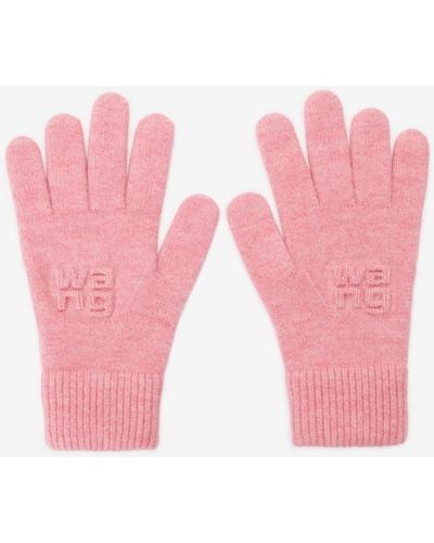 Alexander Wang Embossed Logo Gloves In Stretch Wool - Pink
