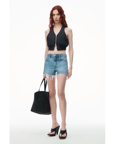 Alexander Wang Bite High Rise Denim Short With Logo Pocket - Blue