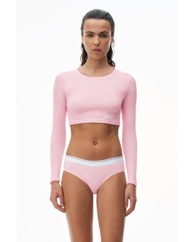 Alexander Wang Cropped Long-sleeve Tee In Ribbed Cotton Jersey - Pink