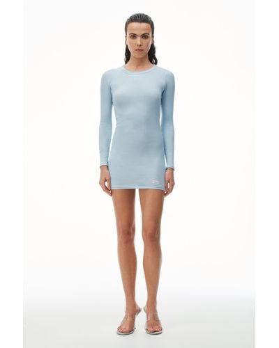 Alexander Wang Long Sleeve Loungewear Dress In Ribbed Cotton Jersey - Blue