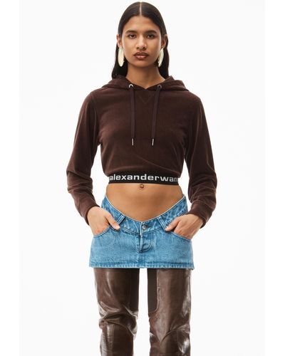Alexander Wang Logo Cropped Hoodie In Stretch Corduroy - Multicolour
