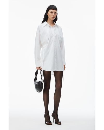 Alexander Wang Layered Shirt Dress In Compact Cotton With Self-tie - White
