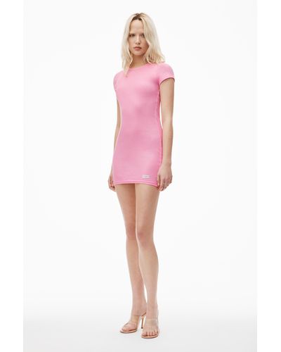 Alexander Wang Short Sleeve Loungewear Dress In Ribbed Cotton Jersey - Pink