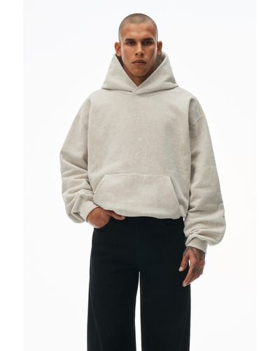 Alexander Wang Hooded Sweatshirt In Flocked Terry With Logo Flag Tag - Natural