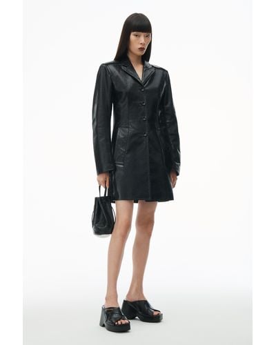 Alexander Wang Leather Coat With Crochet Seams - Black
