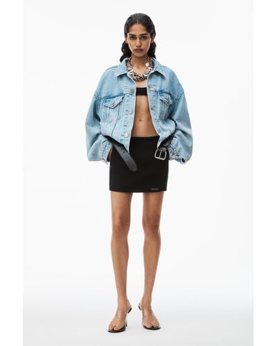 Alexander Wang Mini Skirt In Classic Cotton Terry With Logo Waistband - Blue