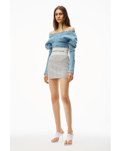 Alexander Wang Logo Elastic Mini Skirt In Ribbed Jersey - Gray