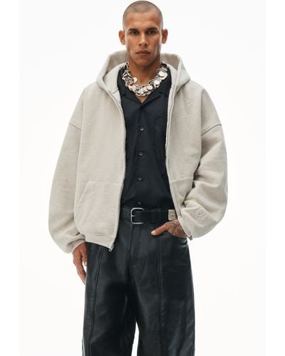 Alexander Wang Oversized Zip Up Hoodie In Flocked Terry - Grey