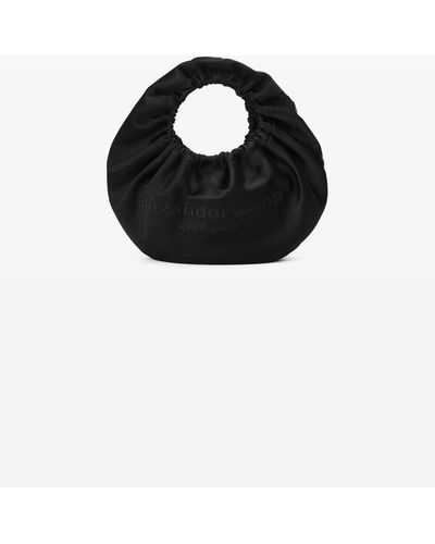 Alexander Wang Crescent Small Handle Bag In Satin W/debossed Logo - Black