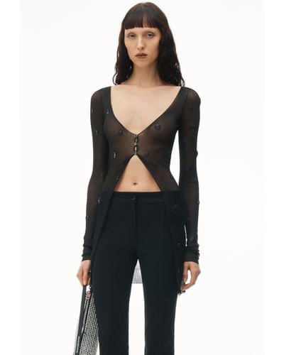 Alexander Wang Ribbed Cardigan With Engineered Trapped Gems - Black