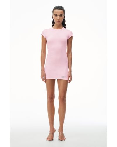 Alexander Wang Short Sleeve Loungewear Dress In Ribbed Cotton Jersey - Pink