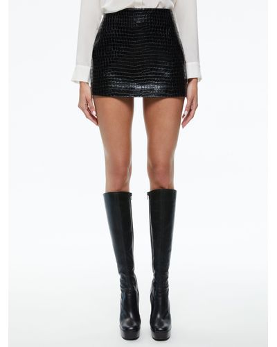 Alice + Olivia Rubi Vegan Leather Croc Mini Skirt - Black