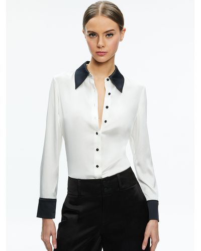 Alice + Olivia Willa Fitted Placket Top - White
