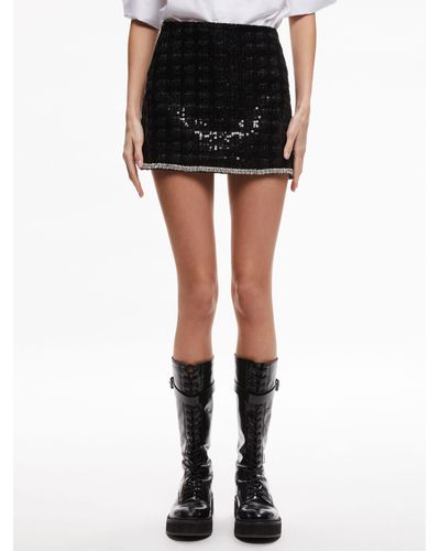 Alice + Olivia Rubi Sequin Tweed Mini Skirt - Black