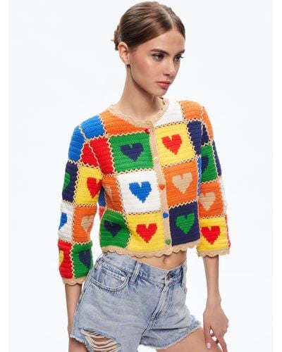Alice + Olivia Anderson Crochet Heart Cardigan - Gray
