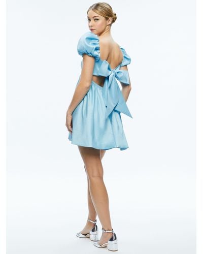 Alice + Olivia Sharilyn Bubble Sleeve Tie Back Mini Dress - Blue