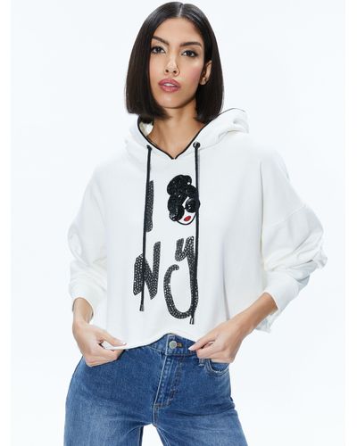 Alice + Olivia Sunny Boxy Staceface Cropped Hoodie - White