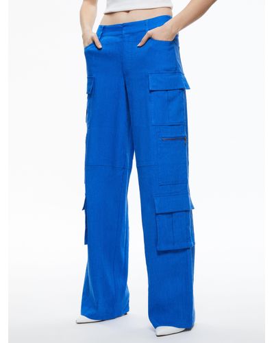 Alice + Olivia Cay BAGGY Cargo Linen Pant - Blue