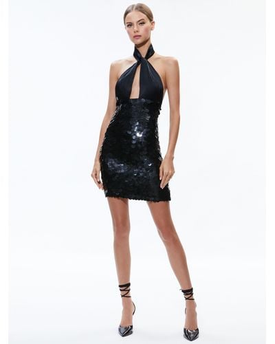 Alice + Olivia Dedra Embellished Twist Neck Mini Dress - Black